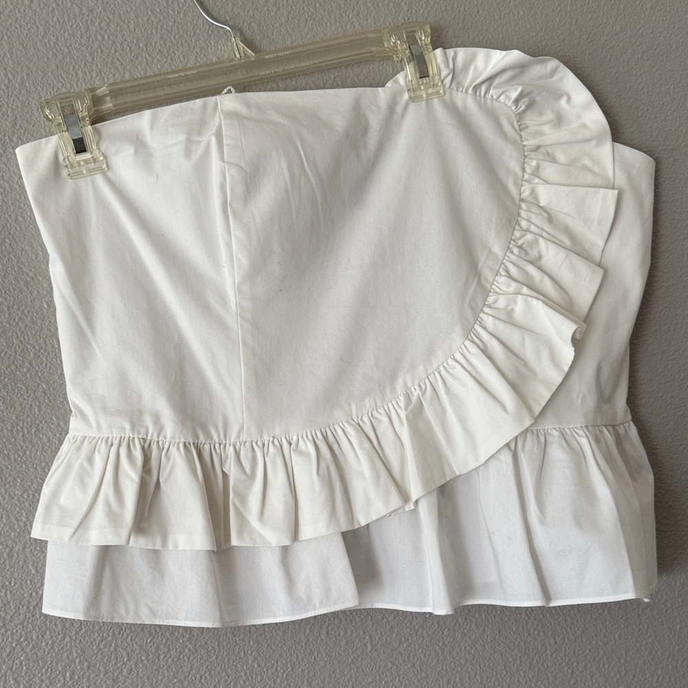 Express White Asymmetrical Ruffled Top - image 1